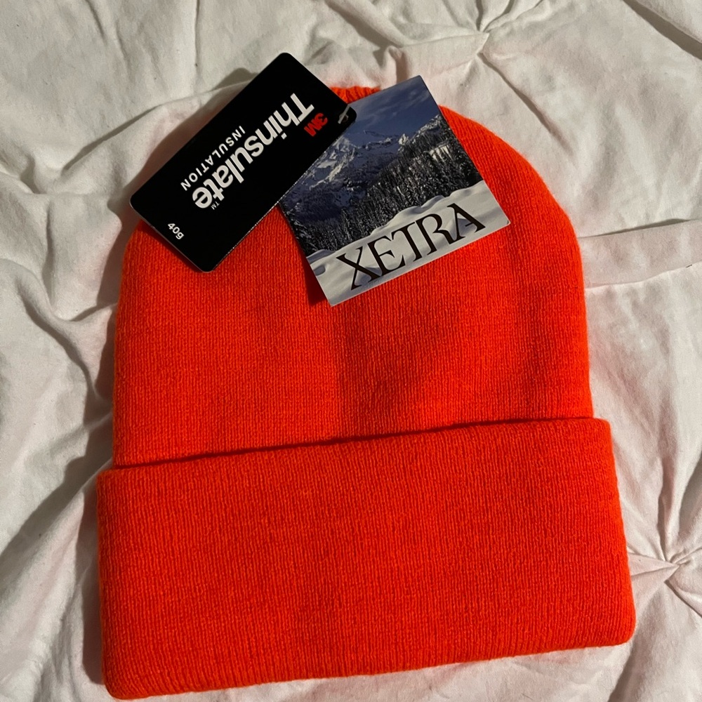 Xetra Orange Beanie Hat - Warm Knit Winter Cap